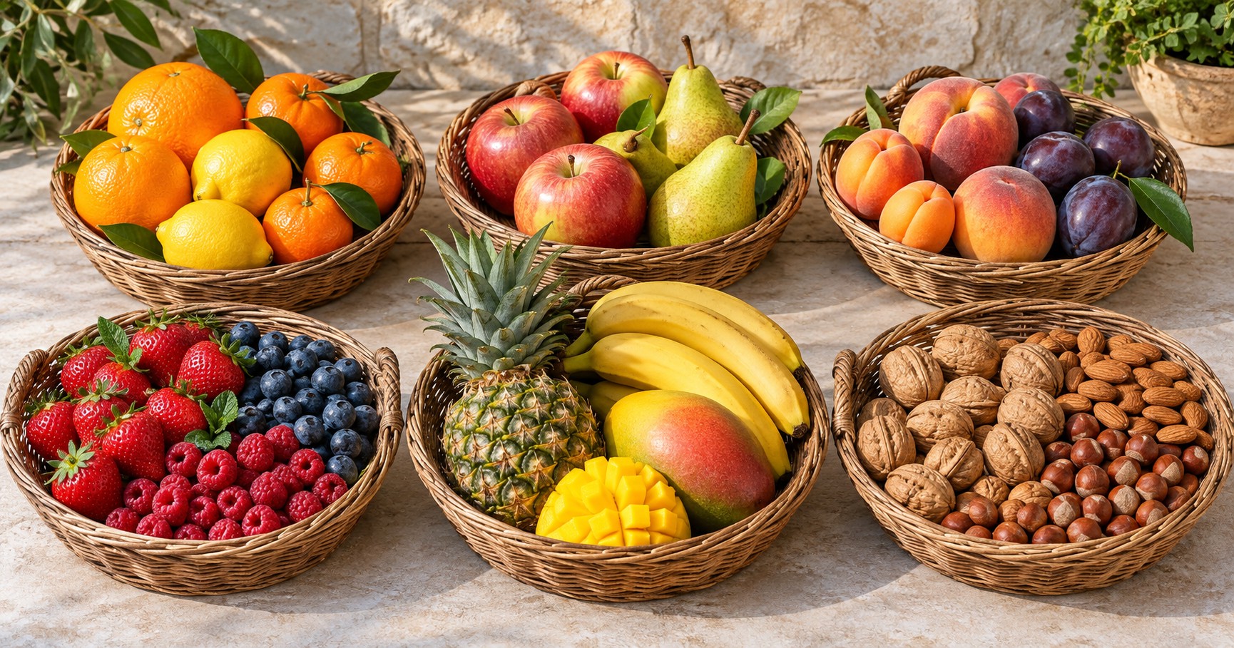 Différentes familles de fruits présentées ensemble