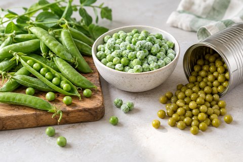 Des petits pois frais, surgelés et en conserve.