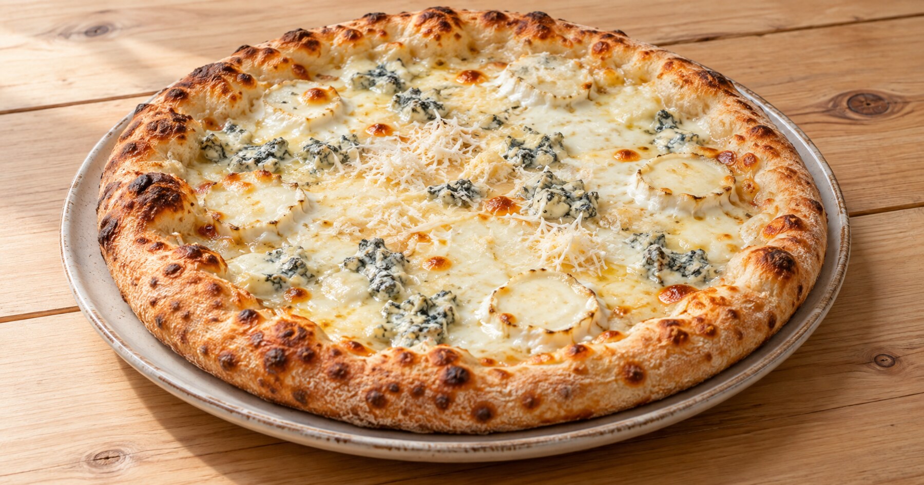 Quattro Formaggi · quatre fromages : illustration de sa garniture courante.