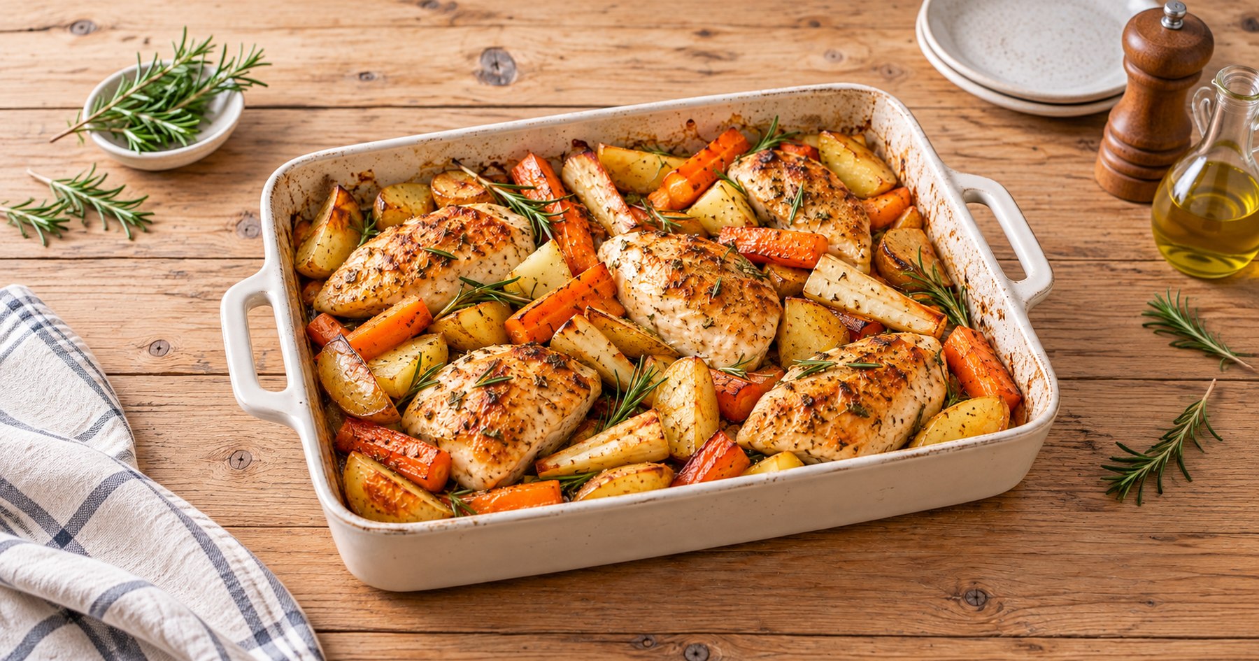Poulet et légumes rôtis au four