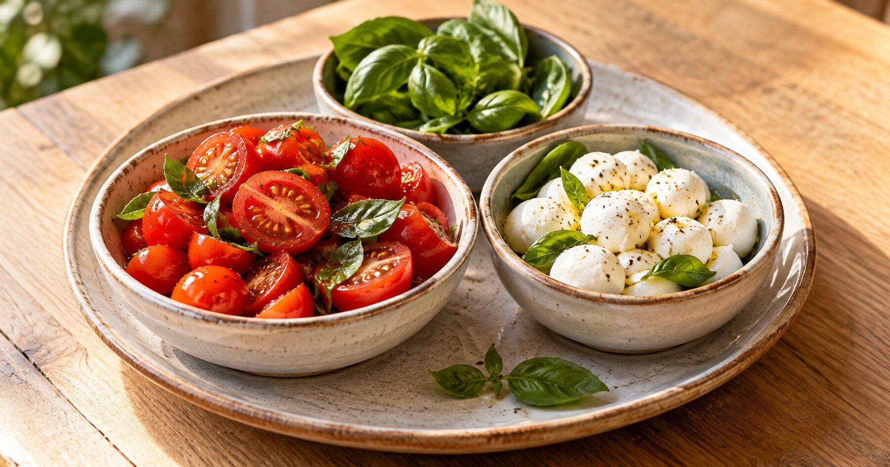 Tomate, mozzarella et basilic.