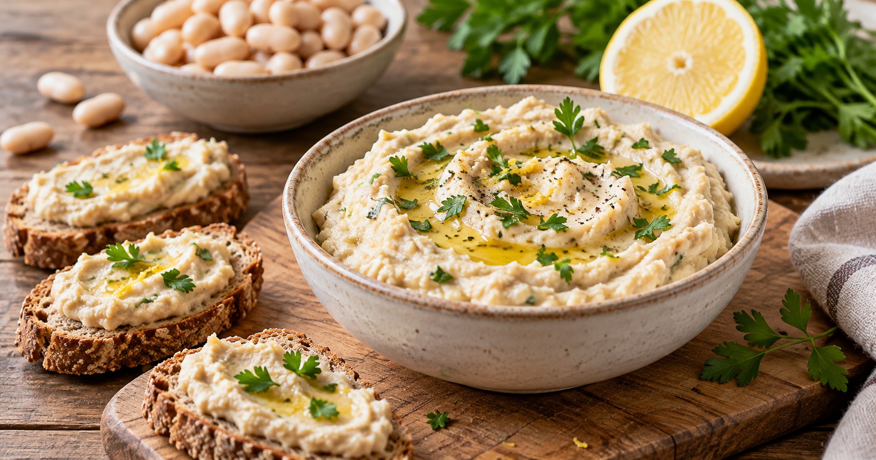 Tartinade de haricots blancs au citron : illustration de présentation du plat.