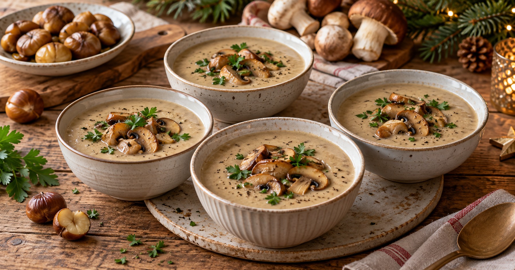 Velouté de châtaignes et champignons