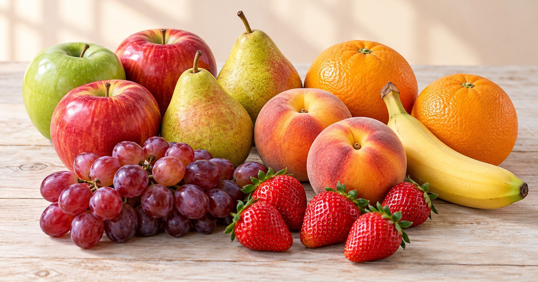 Fruits frais disposés sur une table claire