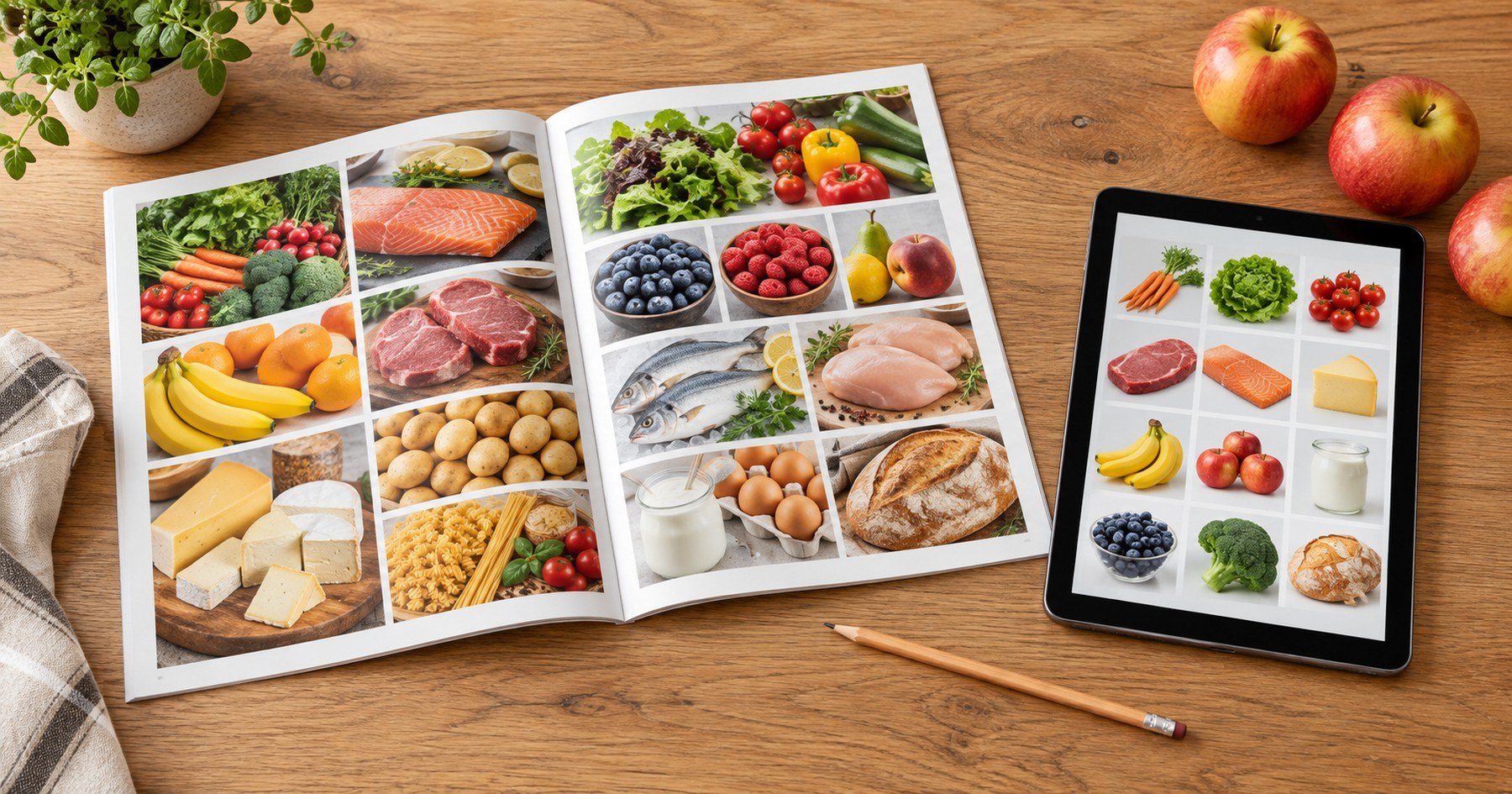 Catalogue et tablette pour préparer les courses