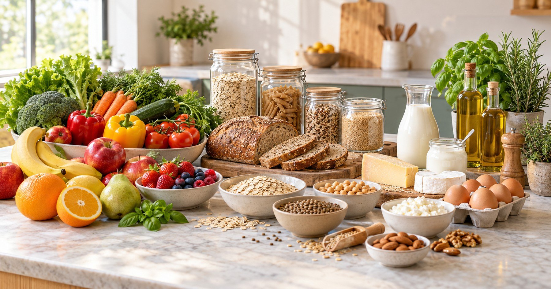 Aliments organisés en familles sur une table